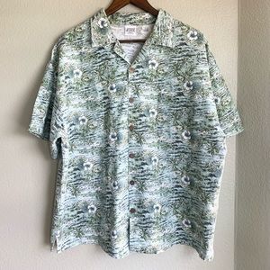 WATER BLOCKS Vintage Original‎ Hawaiian Cotton Shirt | Green Print | Size XL